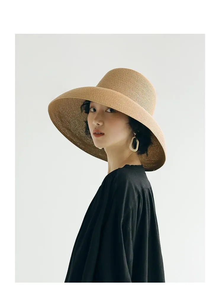 Large bord chapeaux chapeau de paille femme été grand écran solaire français Hepburn vent soleil plage pêcheur pliable femme large wend22270l