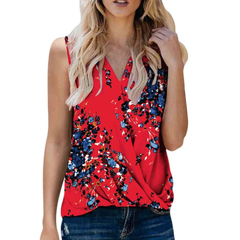 Vrouwen mouwloze voortanktops boho bloemenprint wrap v nek shirts mode zomervakantie vest tuniek camisole haut femme tops l220706