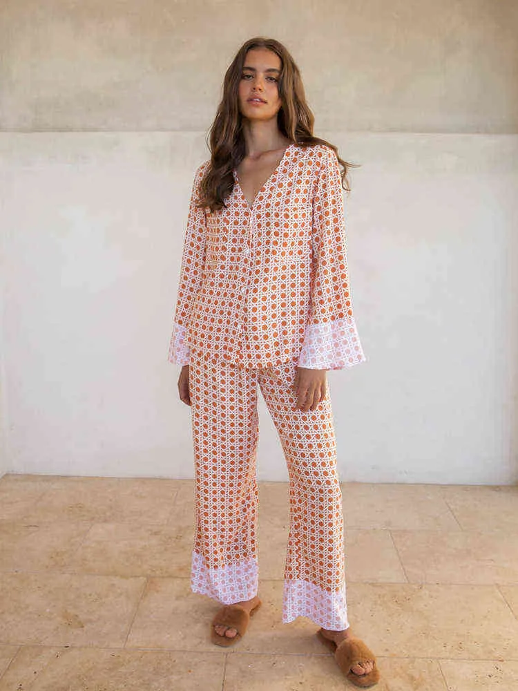 Hiloc Patchwork Print Nightwear Pajama для женщин наряды женских нарядов 2022 Pajamas v Nickearn