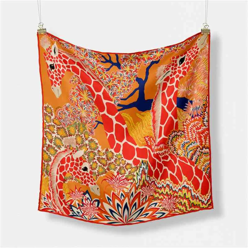 Luxury Brand Silk Scarf Square Women Giraffe Lady Shawls Small Wraps Print Neck Scarves Kerchief Bandana Pashmina