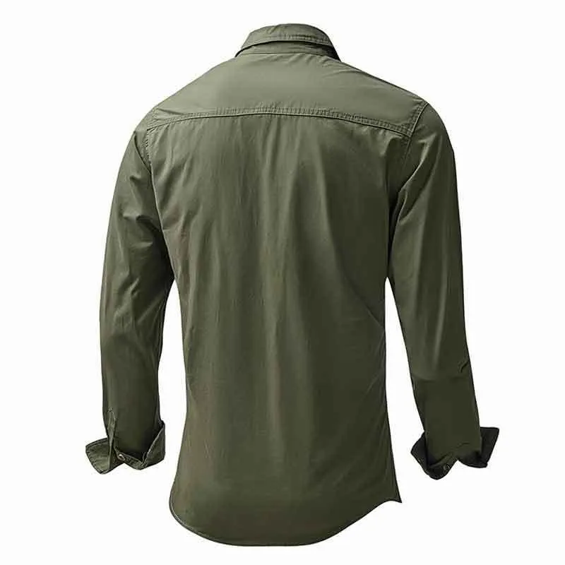 Zwart Cargo Shirt Heren Lange Mouw Militaire Stijl Tactische Werkoverhemden Heren Katoen Casual Hoge Kwaliteit Reizen Chemise Homme 220815