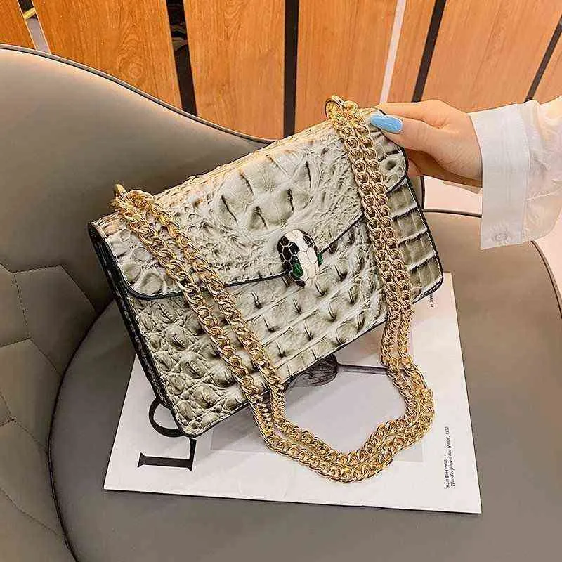 Handbags Outlet lady 2022 New Single Shoulder Messenger Bag luxury high-end versatile crocodile head chain bar small square bag