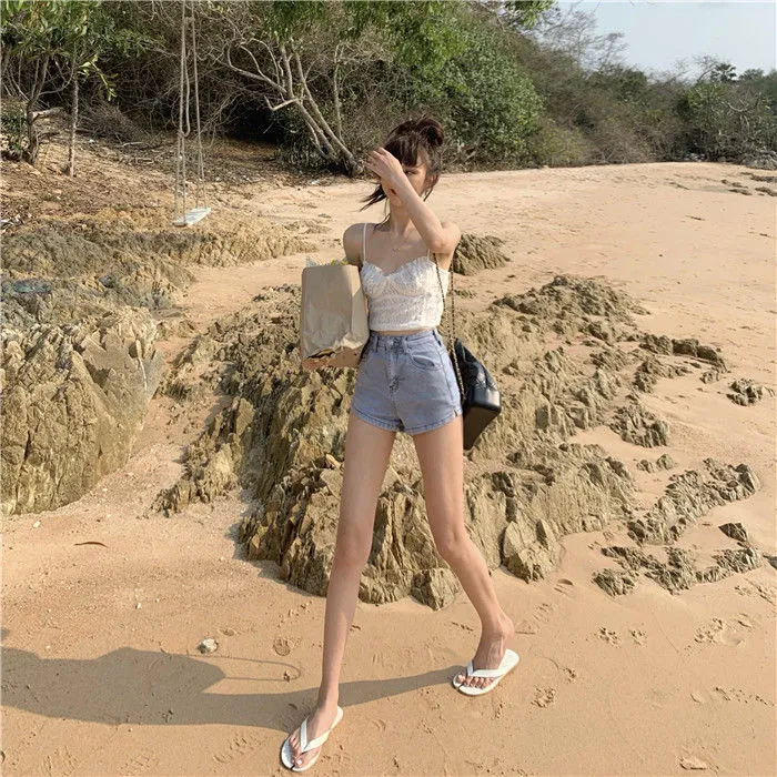 High Waist Clothing Korean Vintage Summer Wide Leg Fashion Short Pants Women's Elastic Sexy Casual Jean Denim Shorts Female 220419