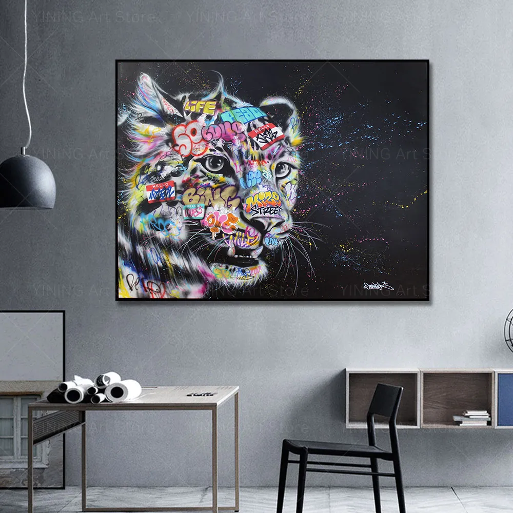 Moderne Graffiti Street Art Animal Lion Toile Peinture Affiche Impression Mur Art Photo Pour Salon Décor À La Maison Sans Cadre