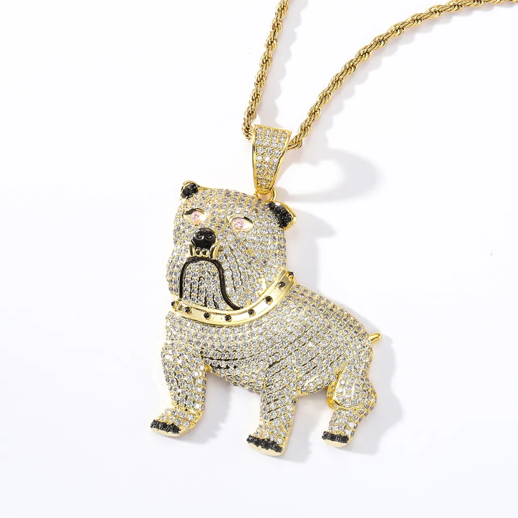 Collar colgante de bulldog micro pavimento Cz circón con cadena de 18kt de oro joyería de moda accesorios de rapero regalo de cumpleaños 4468044