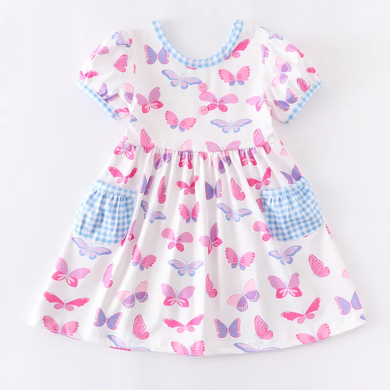Girlymax SpringSummer Baby Girls Kids Boutique Clothing Children Ruffles Dress Smocked Floral Milk Silk Knee Length 220519