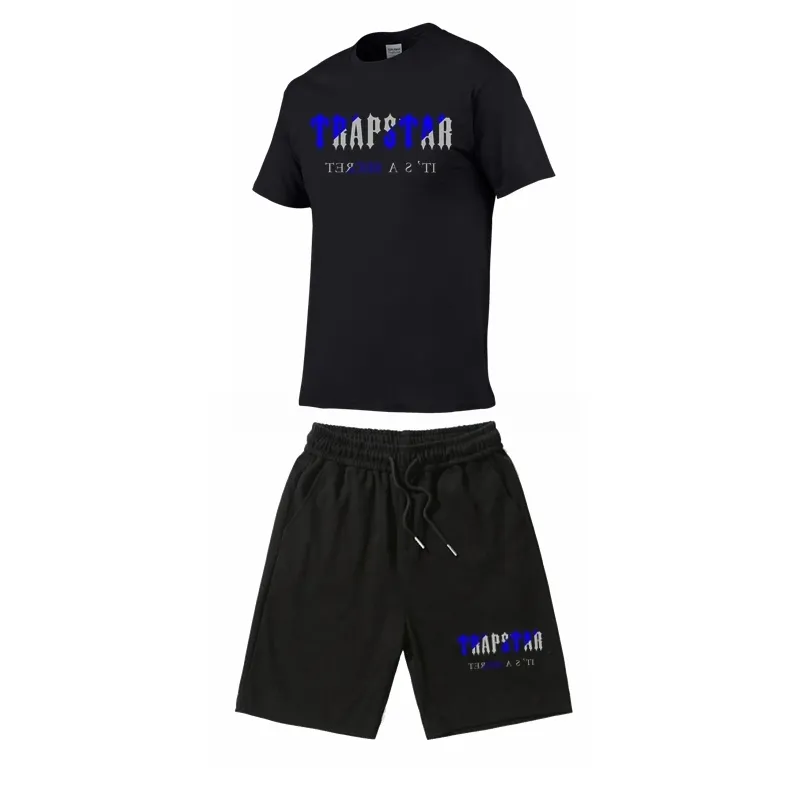 TRAPSTAR – ensemble de survêtement pour hommes, t-shirt, short, vêtements de sport d'été, pantalon de Jogging, Streetwear, hauts Harajuku, costume à manches courtes, 220609