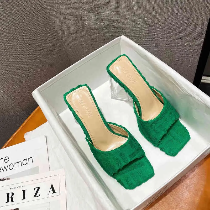 2022 scarpe da donna estive tacco alto scarpe di velluto a coste verdi sandali donna tacchi verdi taglie forti scarpe da donna 43 sandali moderni Y220409