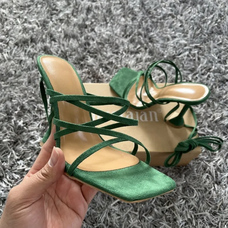 Summer Green Orange Women Sandals Fashion Cross-Tied High Heels Shoes Sexy Lace Up Party Pumps shoes Woman Size 35-42 220406