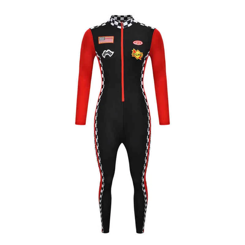 Плюс размер сексуальная женщина с длинными рукавами гоночная машина для гонщика гонщика гонщика с гонщиками с перчатками набор косплей костюм на Хэллоуин H220425