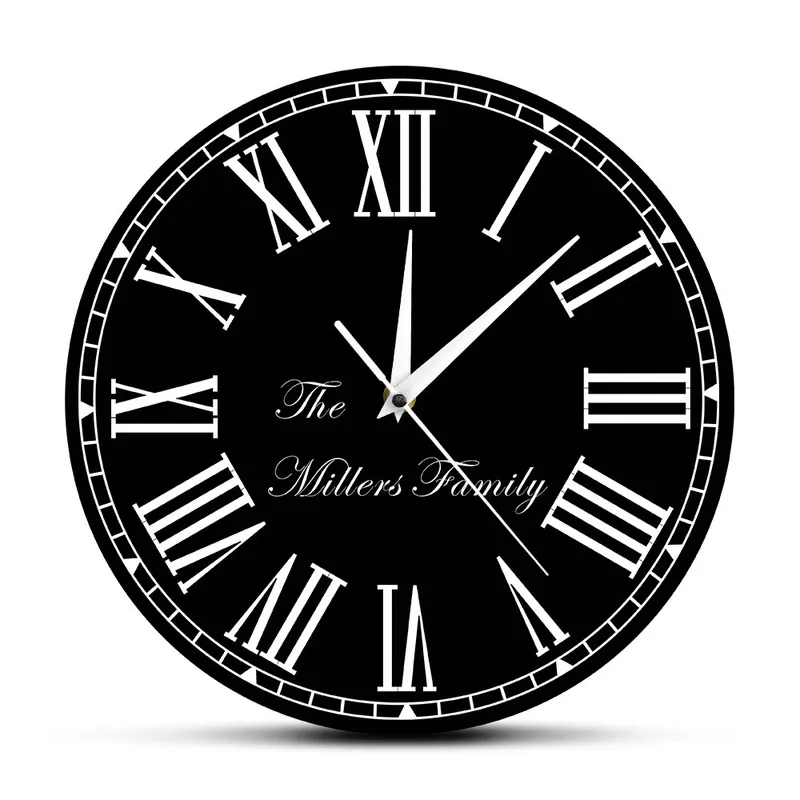 Silent non-icking roman ral personnalisé nom personnalisé nom de famille décorative rétro horloge murale suspendue montre 220615