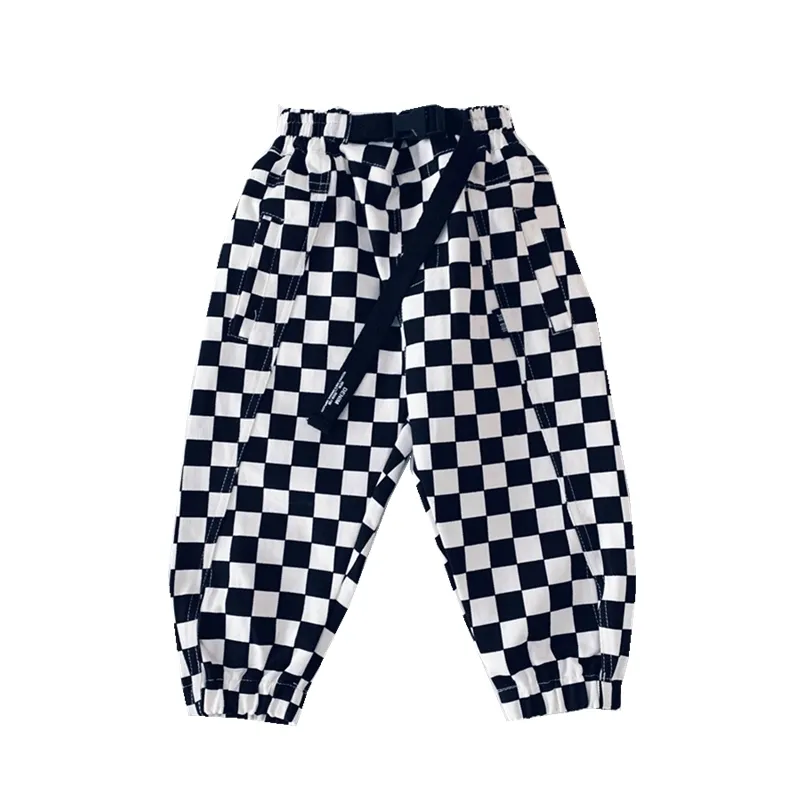 Fashion Summer Shorts for Boys Cotton Teenage Black&white Plaid Children Thin Pants 2-14Years Clothes Toddler Wear 220419