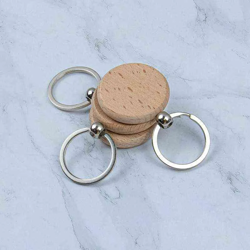 Blank Round Wooden Key Chain Diy Wood Keychains Key Tags Can Engrave Diy Gifts AA220318