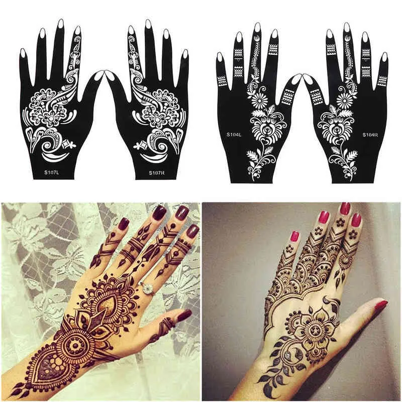 NXY Temporary Tattoo Professional Henna Stencil Hand Body Art Sticker Template Wedding Tool India Flower 0330