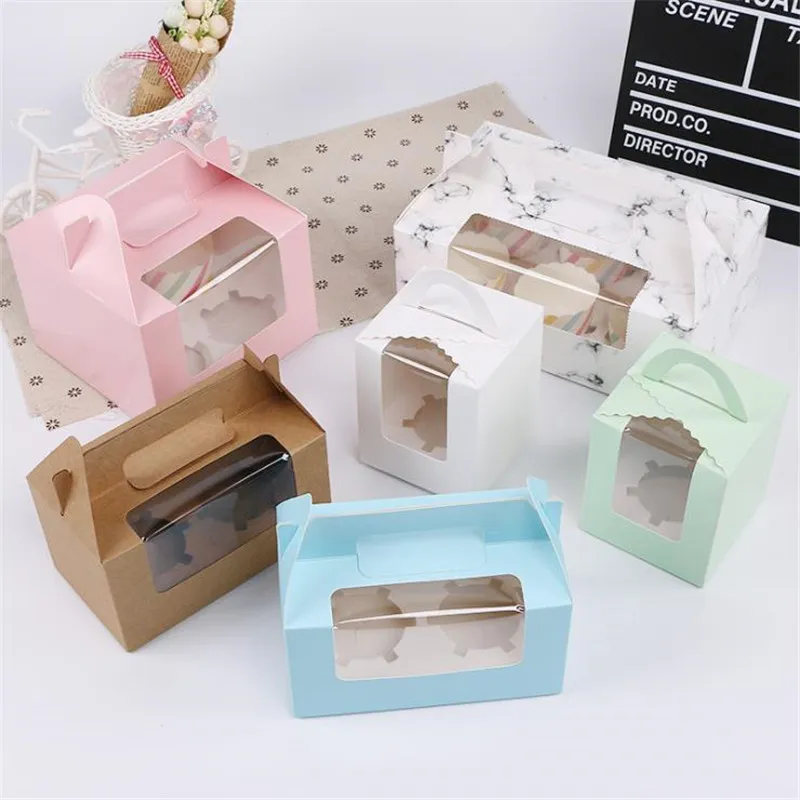 1/2/4/6 Cup Paper Cupcake Box with Window Cardboard Cake Muffin Cookies Candy Box Wedding Party Birthday Favors Baking Boxes CX220423