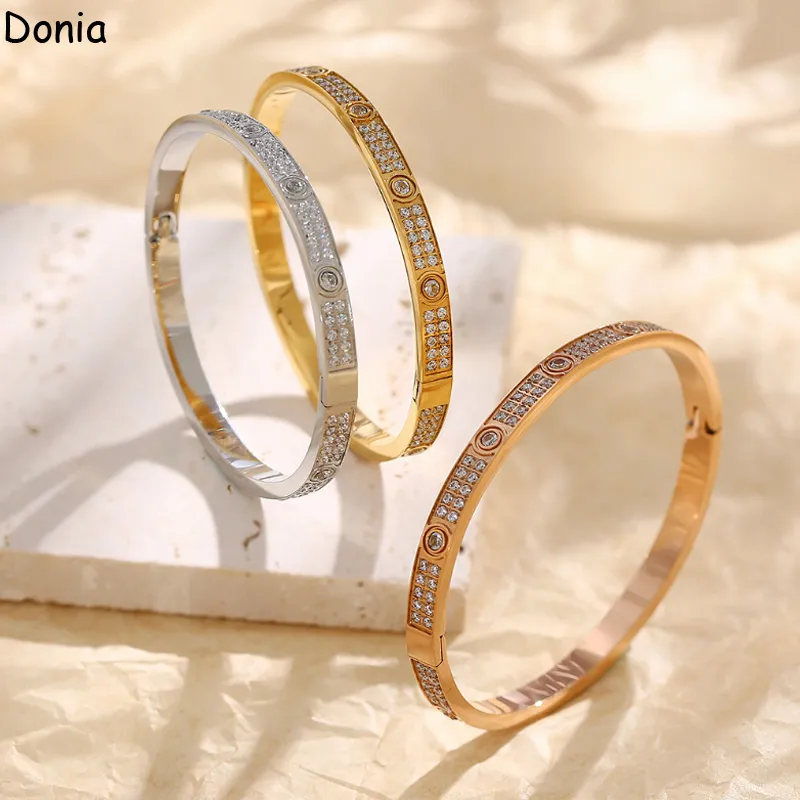 Donia sieraden luxe ring Europese en Amerikaanse mode sterrenhemel dubbele rij diamant titanium staal micro-set zirkoon ring ontwerper wi273t