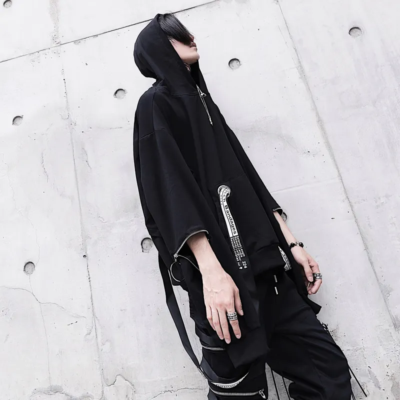 Emo Black Hoodie Alt Sweatshirt Hood Autumn Techwear Punk Gothic Darkwear Hoodie Sweatshirts Streetwear Hip Hop Harhjuku Clothes 220813