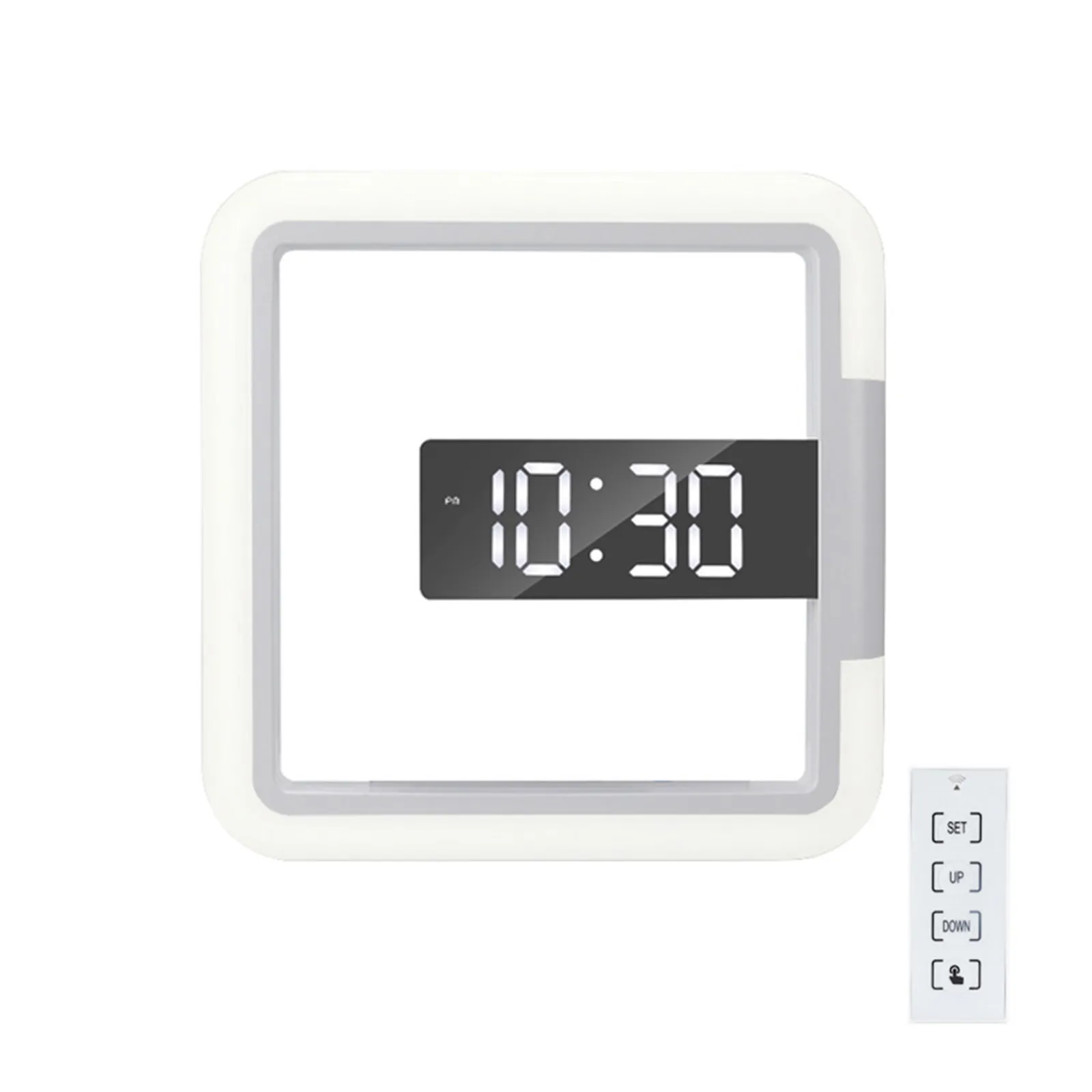 Vägglampan colock termometer fjärrkontroll färgglad led spegel ihålig väggklocka ring ljus termometer digital väckarklocka ny