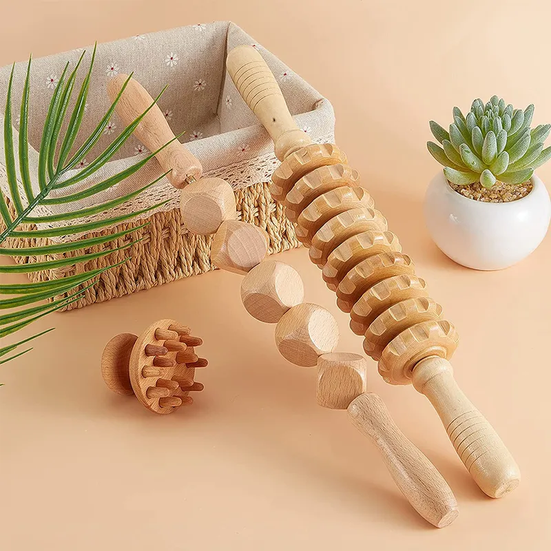 5st Wood Therapy Massage Tool Lymfatisk dränering R Anti Cellulit Fascia Roller för full kroppsmuskel Smärtlindring 220318