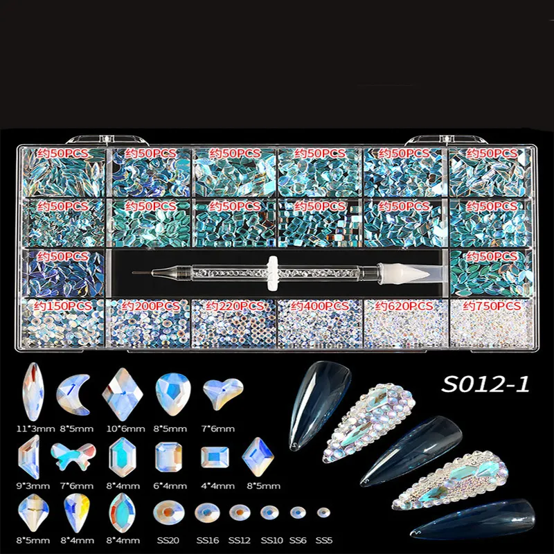 Forma mista 21grids cristallo AB 3d Nail art s Flassback Strass Shiny Glass Glass pietre gemme unghie fai -da -te art 220531