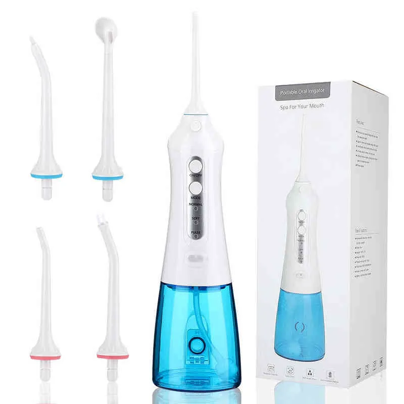 300ML Irrigatore elettrico l'igiene orale Dentale Getto d'acqua Flosser Kit di strumenti la pulizia dei denti Serbatoio ricaricabile Detergente denti 220513