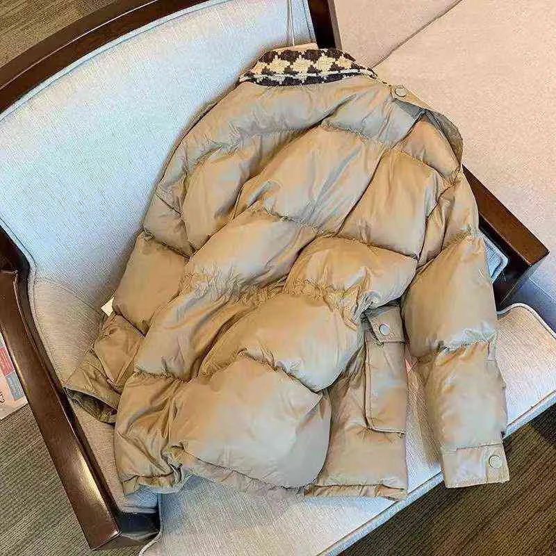 Khaki Jacket Swallow Gird Winter Women Cotton Elastic Waist Pockets Long Sleeve Thick Warm Loose Lady Coat Chic L220730