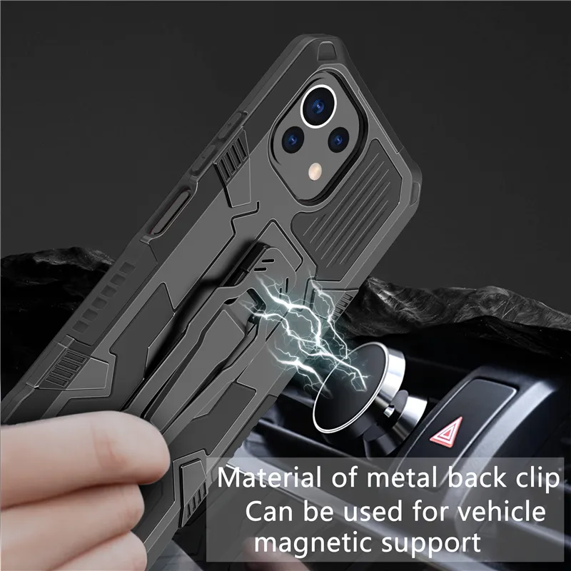 Shockproof Armor Cover Cases For Xiaomi Mi 11 Lite Belt Clip Soft Shell,TPU Shock Absorber Resistant PC Stand Back Cover