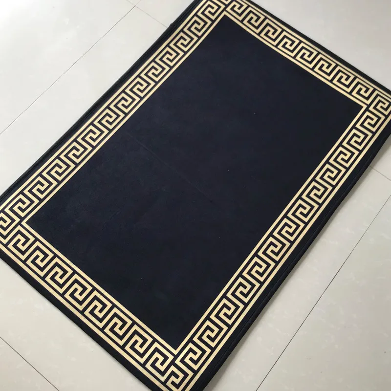 Tapis de cuisine Noir et jaune Tapis de sol de style rétro géométrique pour la chambre à coucher Rectangle de chevet rectangle de la porte d'entrée Absorb Huile 220401