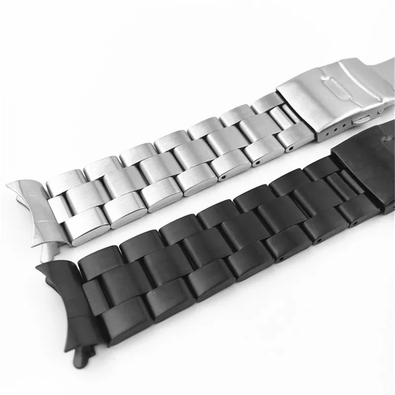Curved Ends 18mm 20mm 22mm Solid Stainless Steel Watch Band Link Bracelet Wrist Watchband Men Replacement Watch Strap with Pins 220620