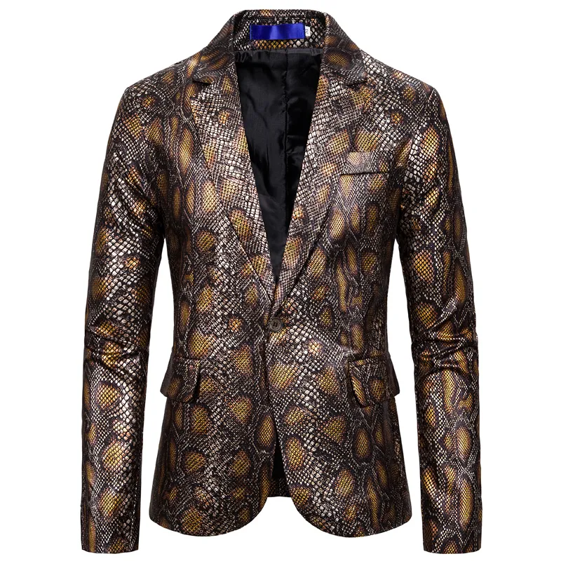 Золотые бронзы Blazers Мужские костюмы Прибытие Роскошные 3D Снестина Печать Дизайнерская Куртка Blazer Homme Мужские Сцена Производительность Куртки 220409