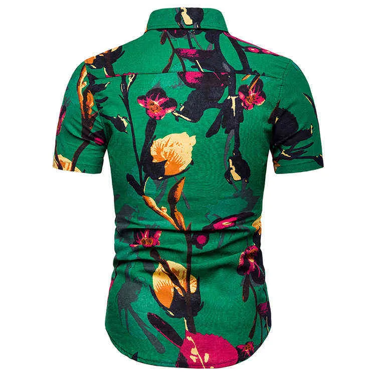 Kwiatowa hawajska koszula Mężczyźni Slim Fit Chemise Homme 2022 Brand Nowa sukienka z krótkim rękawem koszula męska bawełniana koszulka lniana swoboda koszula L220704