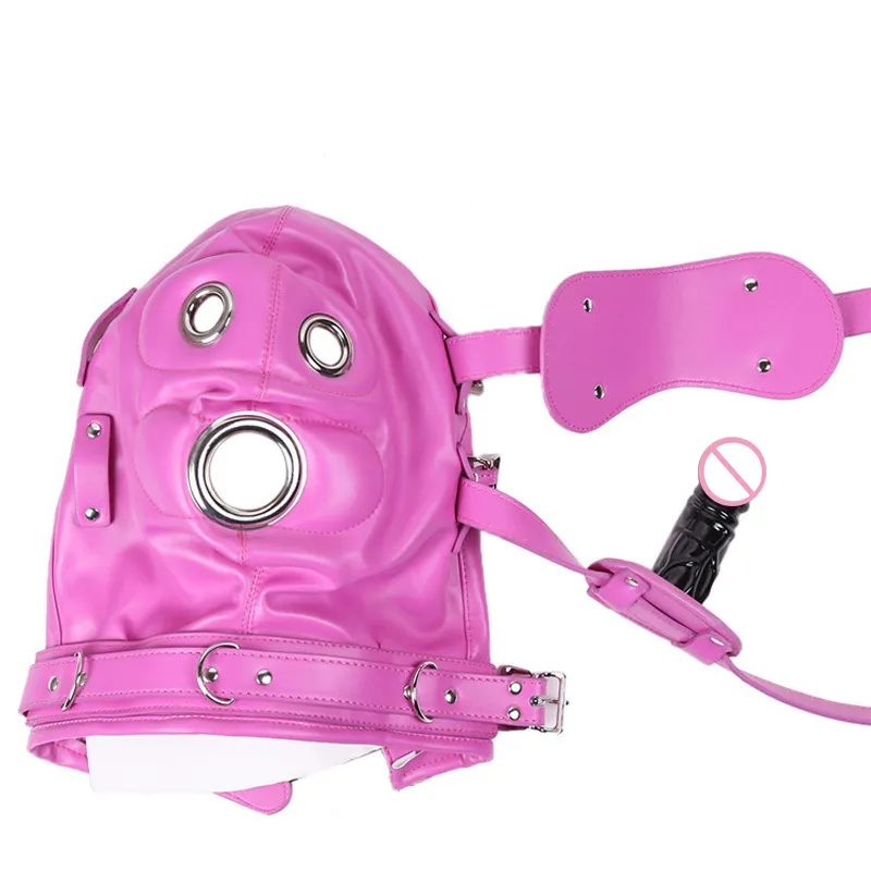 Cagoule rembourrée en cuir, bandeau avec bouche ouverte, pénis Gag, gode Gag, masque de Bondage BDSM, jeu de rôle esclave, jouets sexy pour adultes