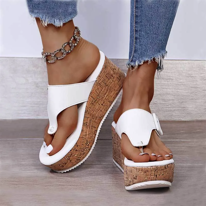 Women Summer Flip Flops Shoes Female Wedge Platform Sandal Ladies 7.5cm Thick Bottom Casual Slippers Shoe Black Pink 220406