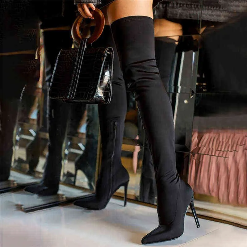 Size 43 Sexy Over The Knee Boots Women High Heels Long Boots Ladies Thigh High Winter Faux Suede Slim Pointed Toe Female Shoes Y220817