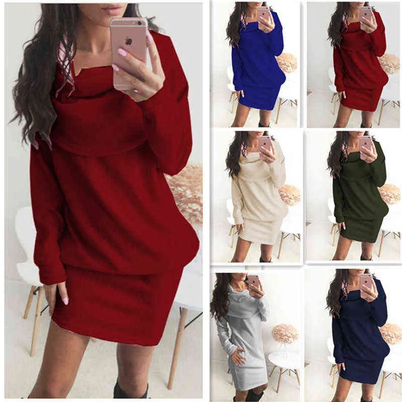 Fashion Winter Fall Ladies Casual Long Sleeve Pullover Lapel Sweater Dress Maternity Clothes Dress Maternity Dress G220309