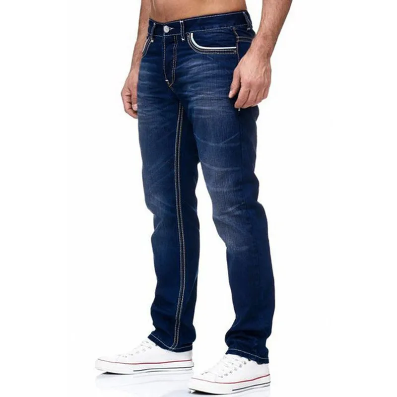 Men Jeans Solid Pockets Stretch Straight Pants Denim Smart Casual Trousers Daily Streetwear Men's Clothing 220328