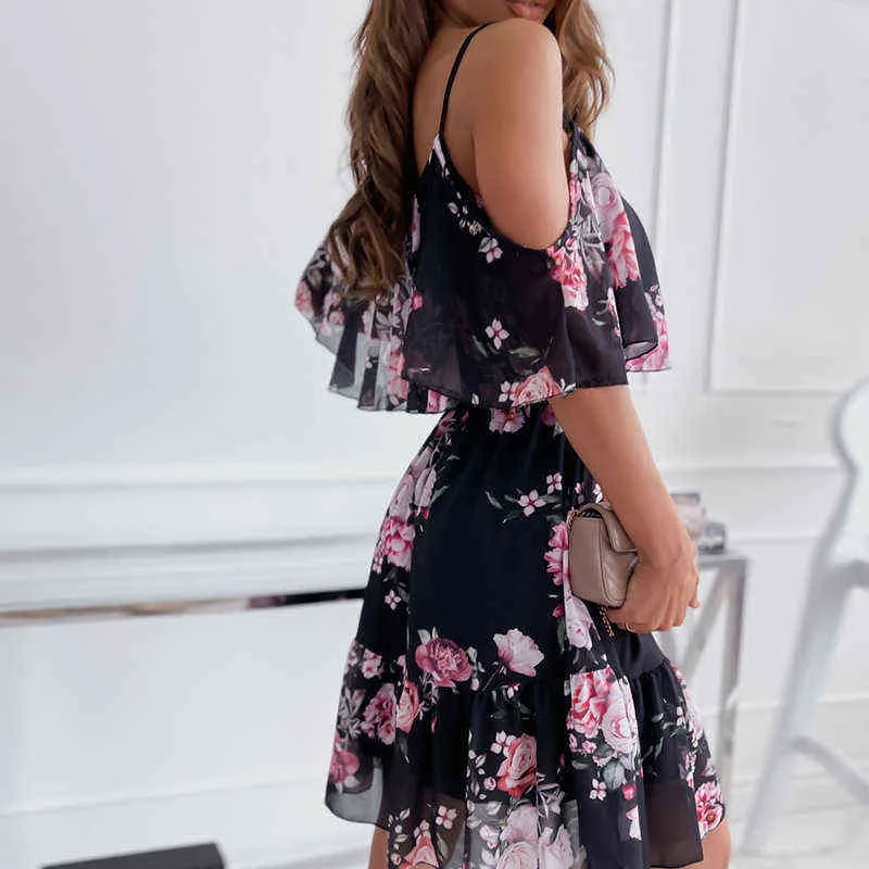 Sexy strandjurk Spaghetti -riem boho -jurken 2022women's Summer Jurken Flower Printing Casual Dress Sexy kleding voor vrouwelijke G220510