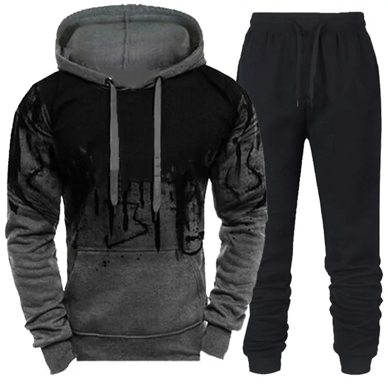 Mens Hooded Sweater Set Hoodie Pants Two Piece Suit Tracksuit Men Gradient Hoodies Casual Sweatpant Sets Sportwear Men 220815