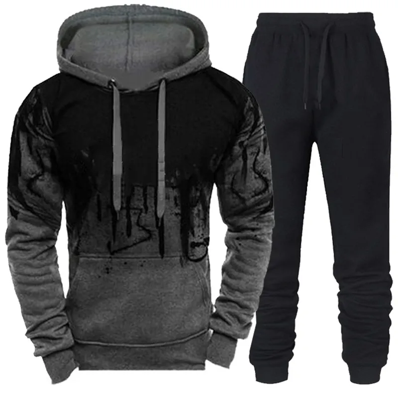 Mens huva tröja set hoodie byxor Två bit kostym träning män gradient hoodies casual trepant sets sportkläder män 220815