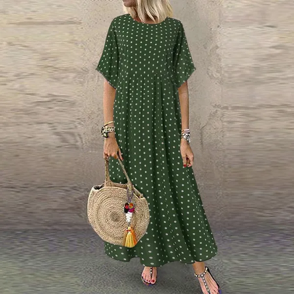 Vintage maxi jurk vrouwen lente zomer halve mouw knopen bedrukt lange jurken plus size casual losse grote swing jurk robe 5xl 220527
