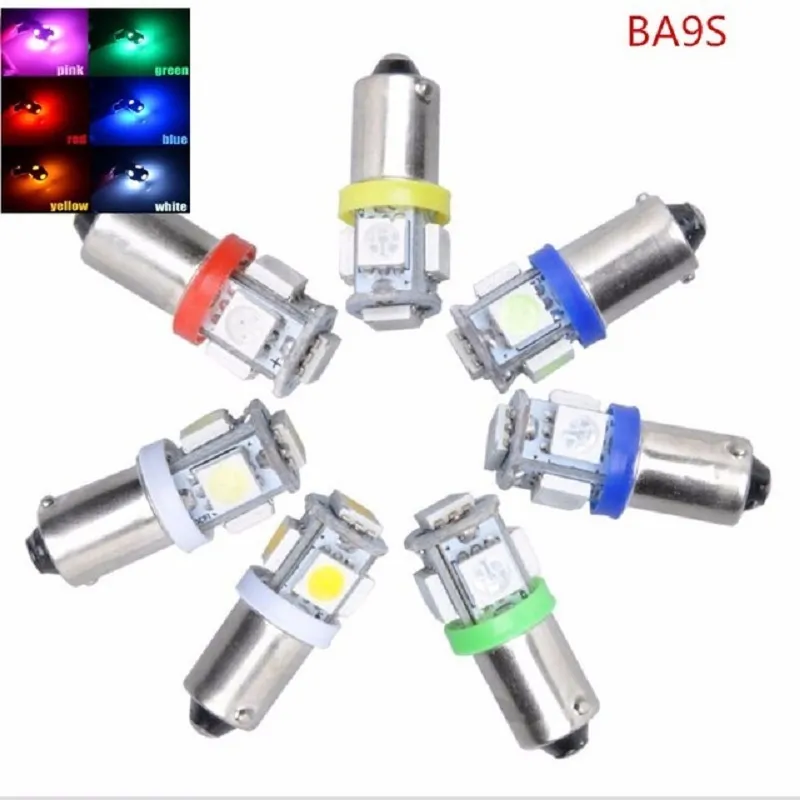 New 10X T4W BA9S 5SMD 5050 Car LED Interior Lamp Side Marker Backup Tail Reading Bulb Door License Plate Light Green Red Blue Yellow