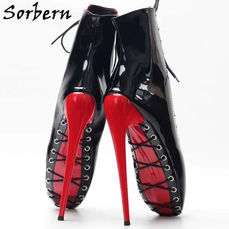 Sorbern Unisex Ballet Boots 여성 레이스 붉은 하이힐 페티쉬 신발 발레 퀸 Tiptoe Walk 신발 사용자 정의 색상