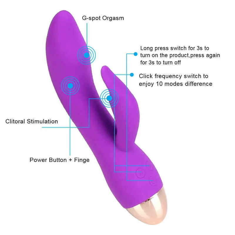 Rabbit Double Vibrate Вибратор для точки G 10 Частота Стимулятор клитора Массажер влагалища Товары для взрослых Секс-игрушки для женщин L2207112994201