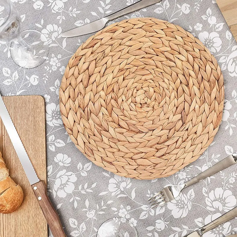 kitchen accessories Round Water Hyacinth Placemat Quality Woven Wicker Table Place Mats 25cm 6 Pack 220627