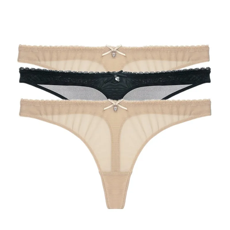 VarsBaby Thong Transparenta underkläder Sequined Briefs Low-Rise G-String S-2XL Panties / Pack 220426