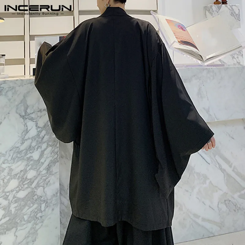 Hommes noir Cardigan chemises décontracté ouvert vêtements homme Trench manches longs manteaux mode Style japonais Yukata hauts 220805