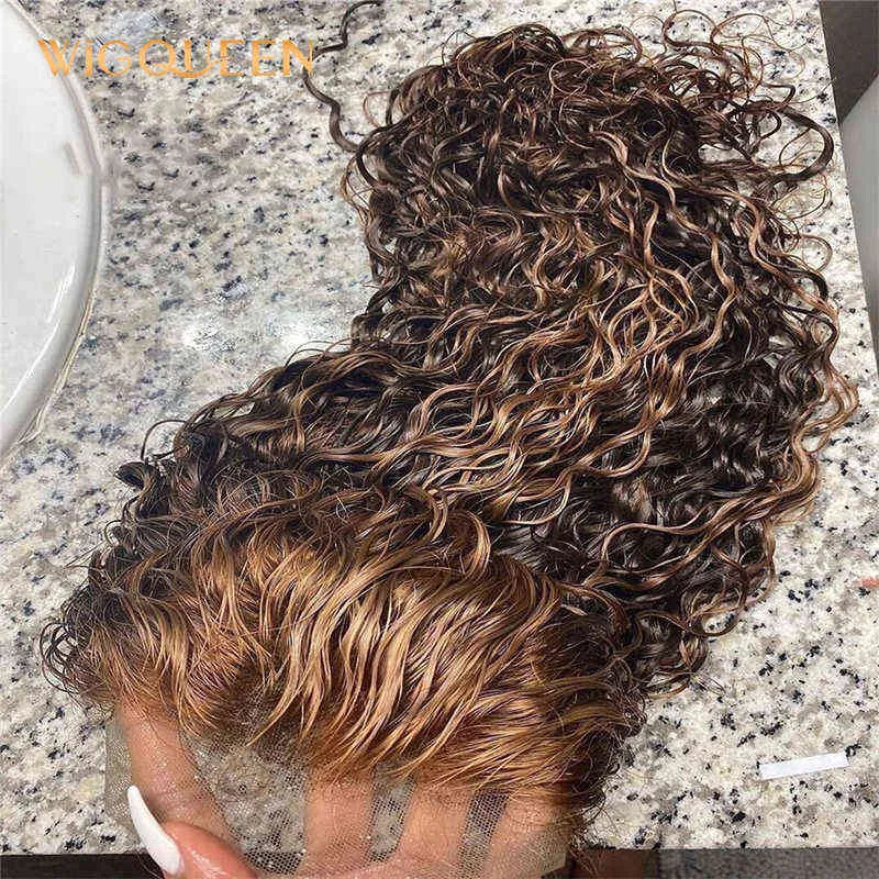 Su Dalgası Vurgu Ombre x X X Ön Peruk Kıvırcık İnsan Saçları Gluoness Frontal Peruk Derin Bakire Brezilya Kapatma 220606