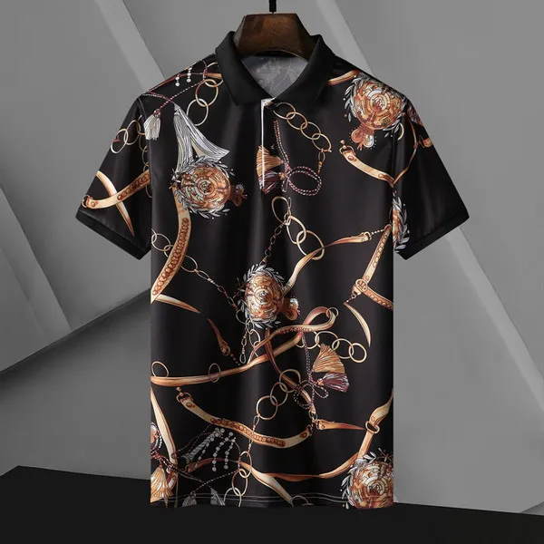 Chain Gorgon Print herrpolo högkvalitativ klassisk sommarbomull T-shirt Kort ärm Fashionabla stiliga rika kläder 220504