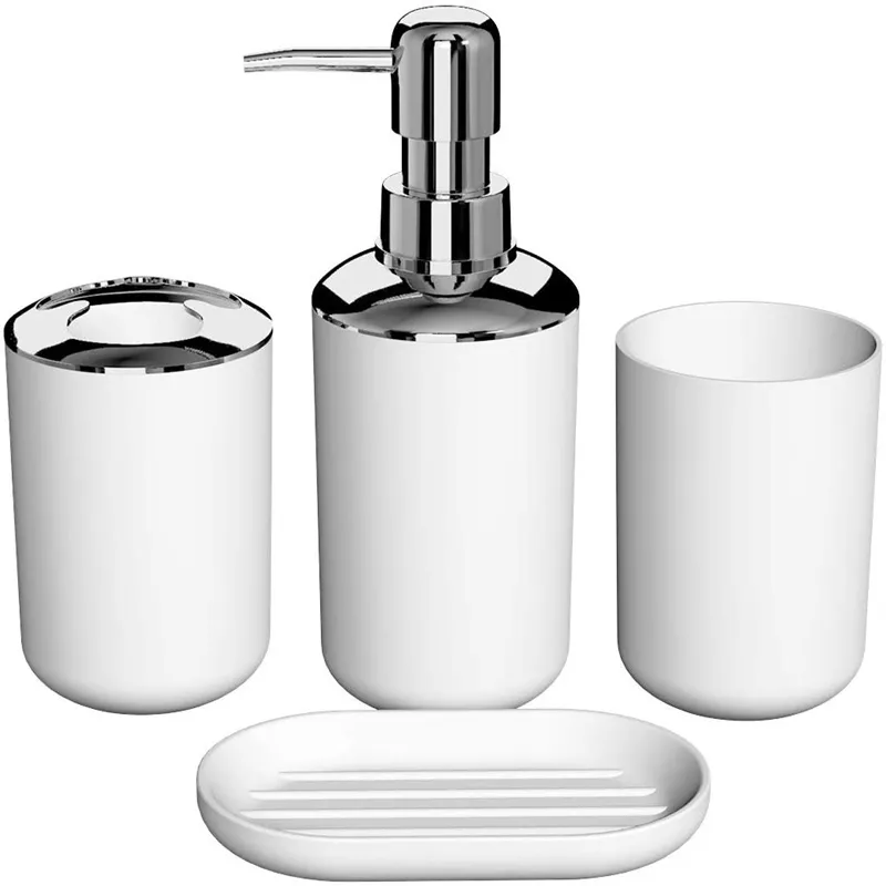 4-teiliges Luxus-Badezimmer-Zubehör aus Kunststoff, Zahnbürstenhalter, Tasse, Seifenspender, Toilettenschüssel, Pumpflasche, Tasse, Badezimmer-Set 220624