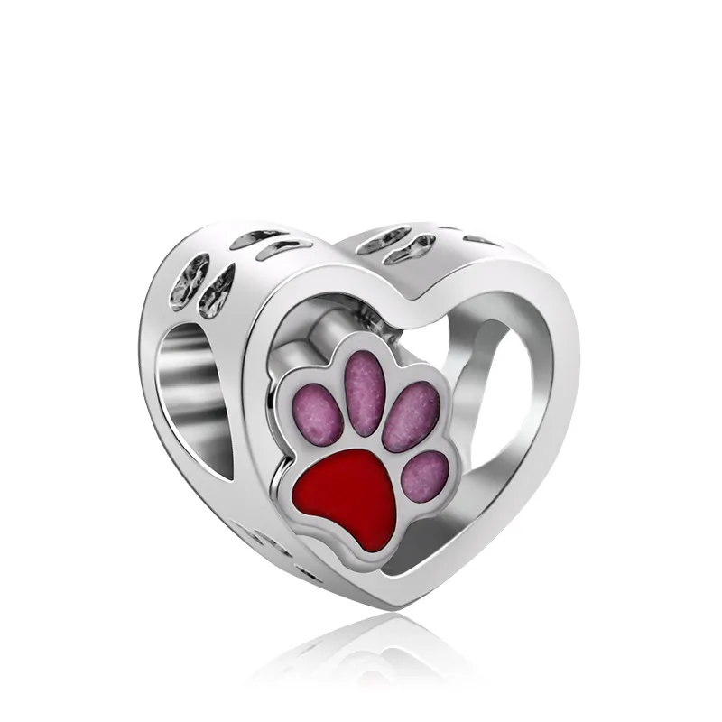 925 Silver Fit Charm 925 Bracelet Dog Paw Print Charms Love Charms Set Pendant DIY Fine Perles Jewelry4702427